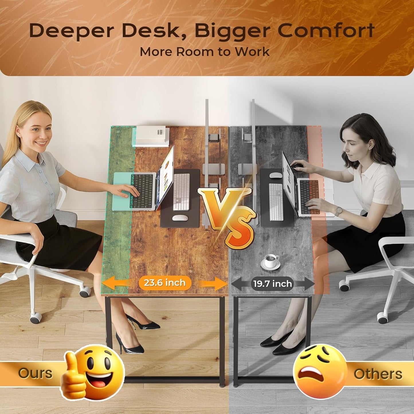 55Inch Computer Desk Deep Desktop Rustic Brown Metal Frame-3