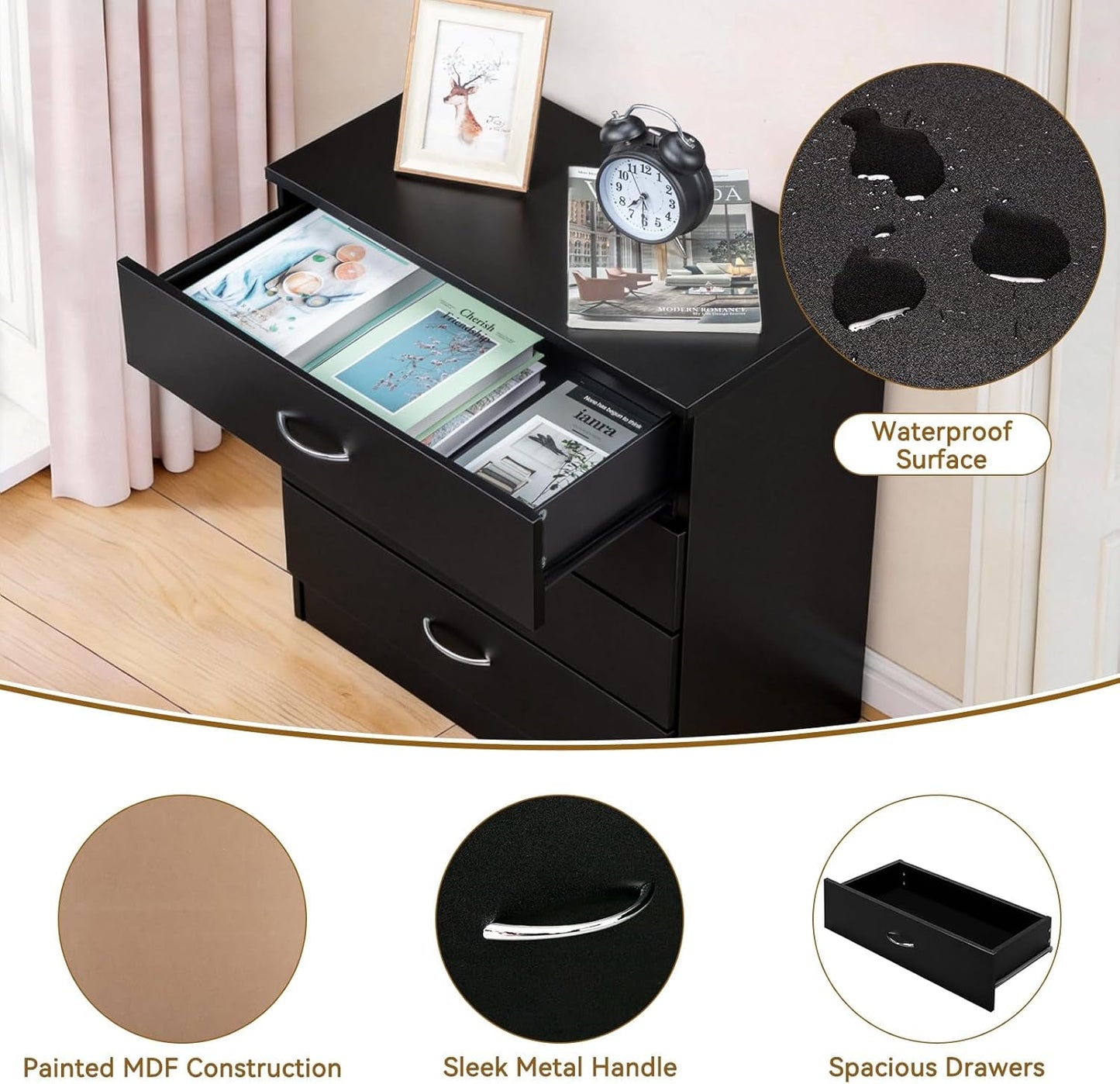 Black Four Drawer Dresser for Bedroom Organization-4