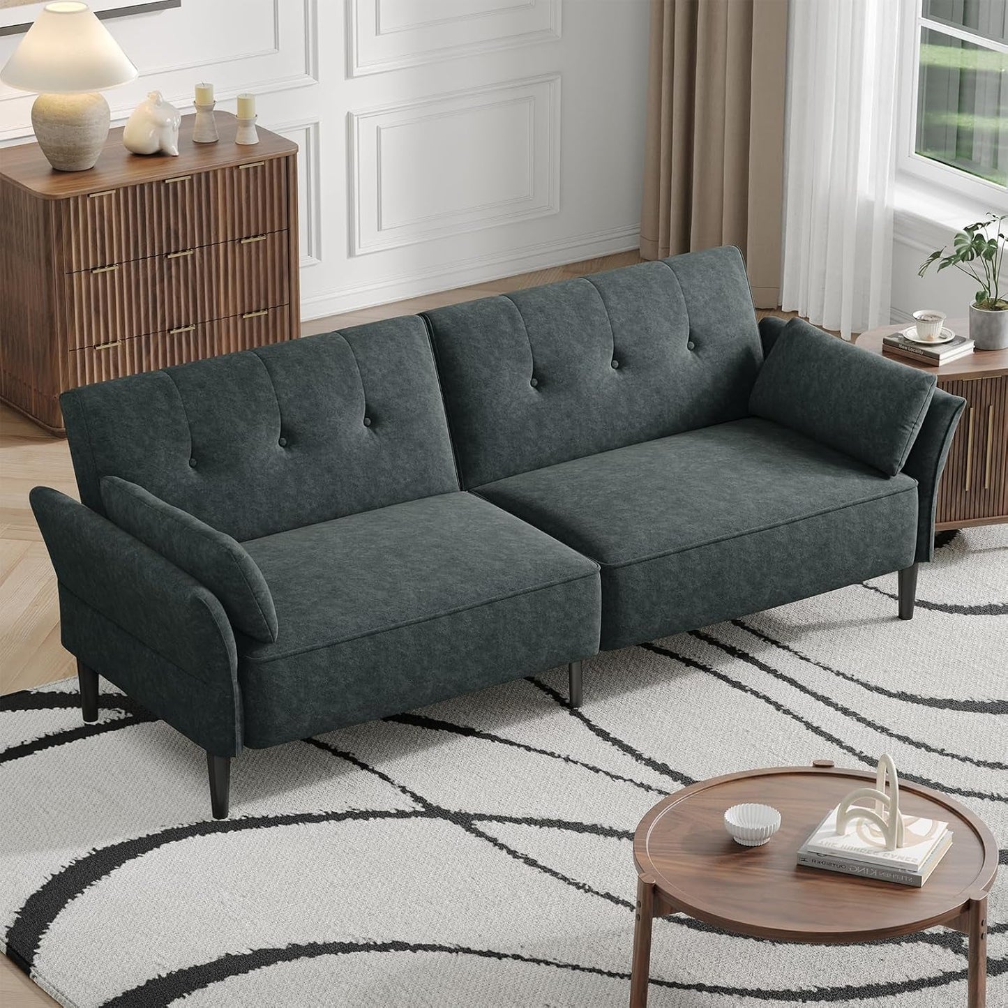 89 Inch Dark Gray Velvet Fabric Convertible SofaBed-0