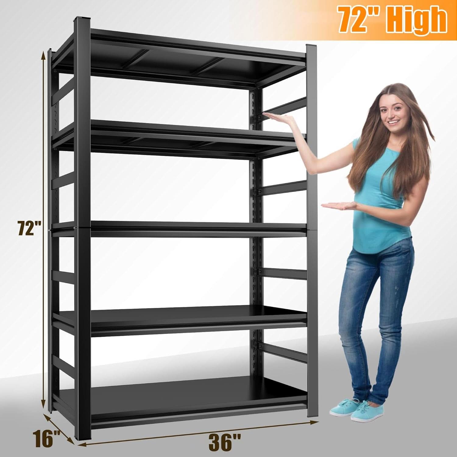 Screwless 5 Tier Industrial Grade Bookcase 72 Inch Tall-2