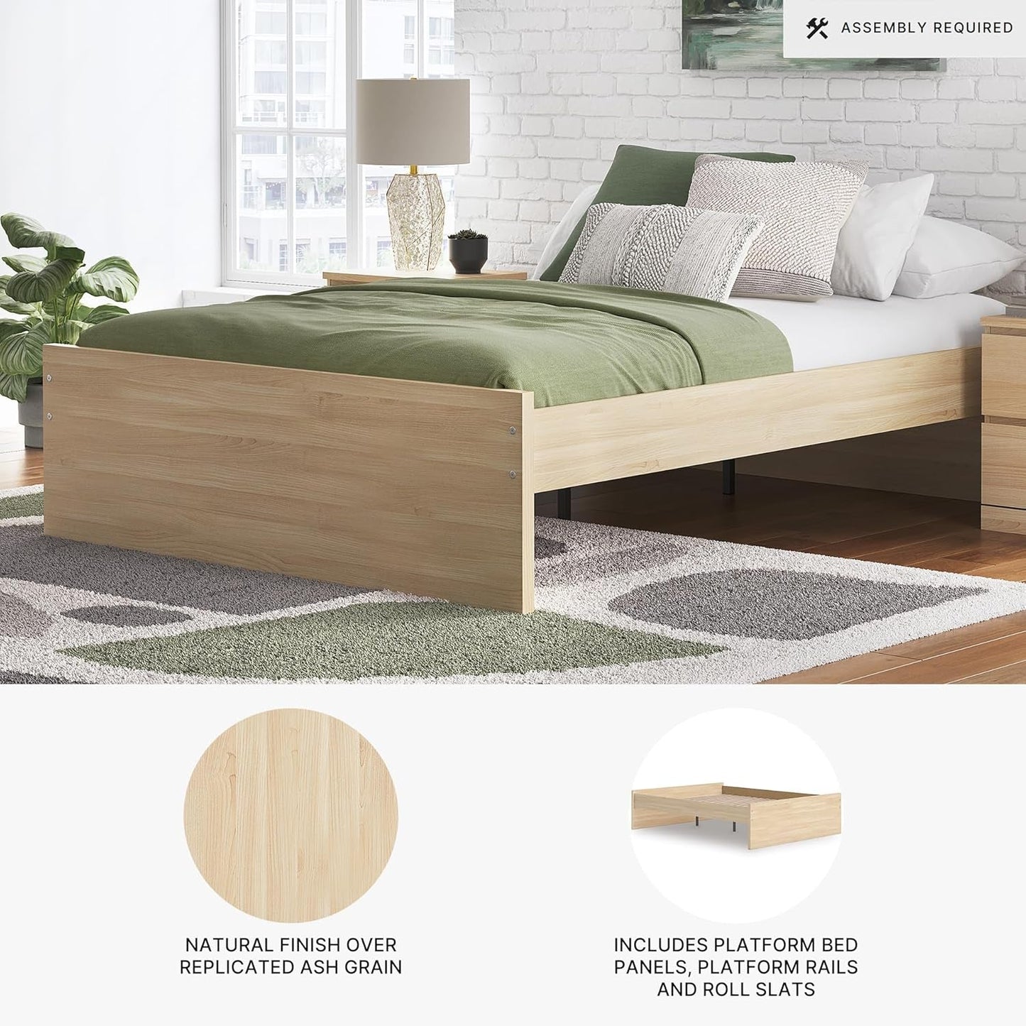 Queen Platform Bed Light Brown Scandinavian Minimalist-3