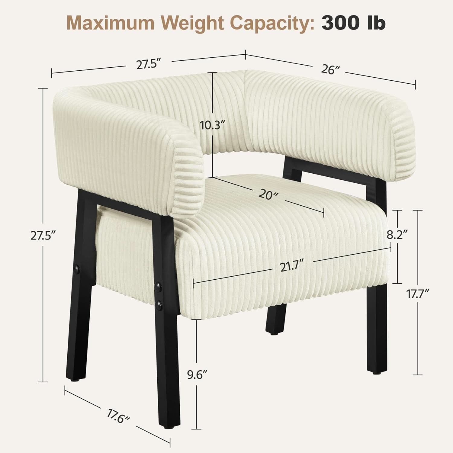 Beige Corduroy Barrel Chair Set Of 2 With Wood Legs-1