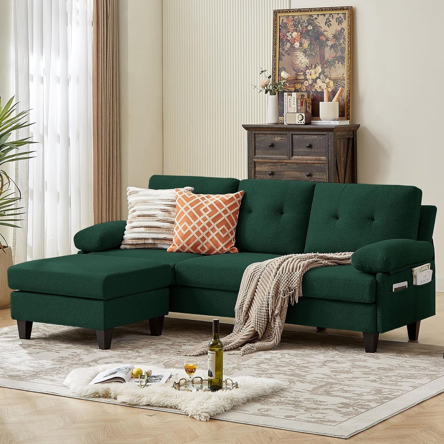 Eighty Six Inch Green Sectional Sofa Living Room Set
