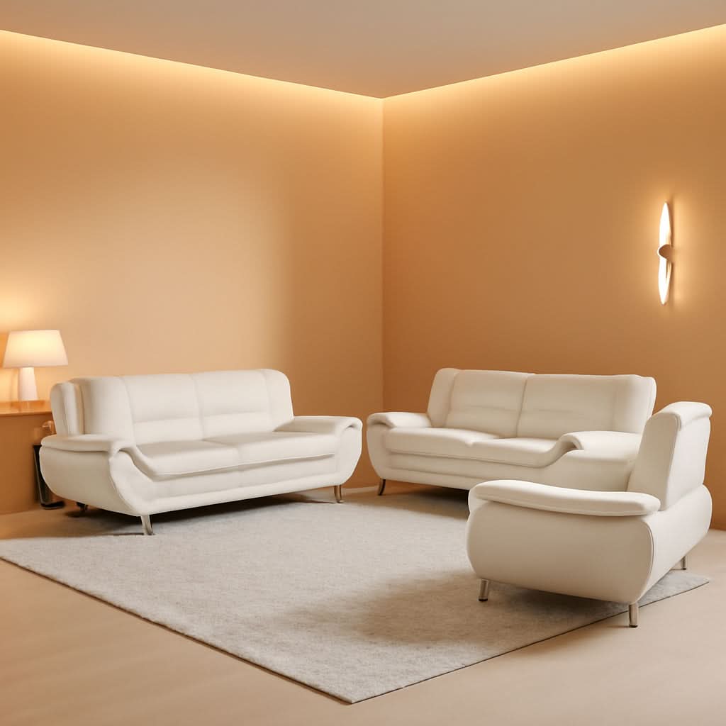 Leather Sofa Set 3 Piece White For Living Room Furniture-0