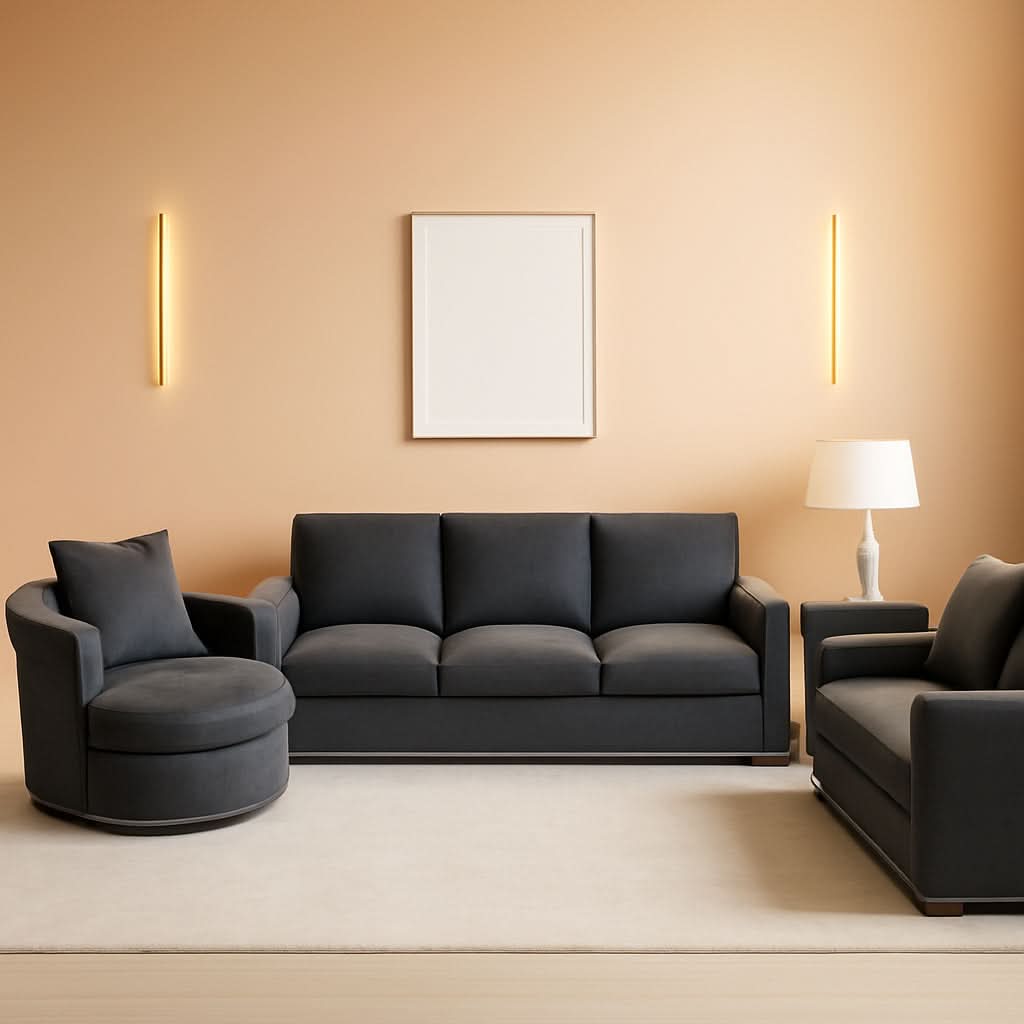 Charcoal 3 Piece Living Room Set With Chenille Upholstery-0