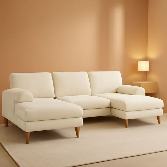 110 Inch Beige U Shaped Sectional Sofa For Living Room With Double Chaise And Comfortable Seating For Gatherings-0
