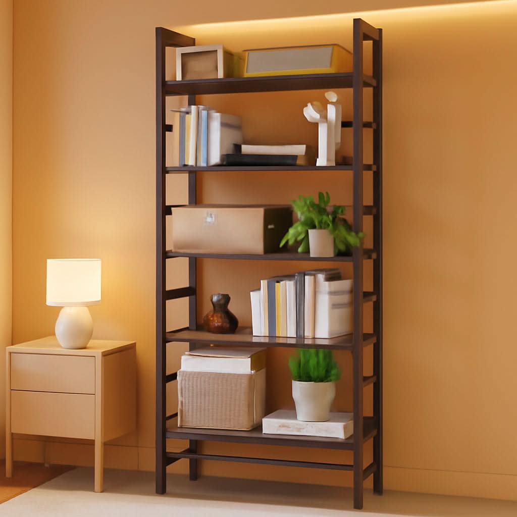 6-Tier Bamboo Bookcase Espresso 63.4 Inch Tall Freestanding Shelf-0