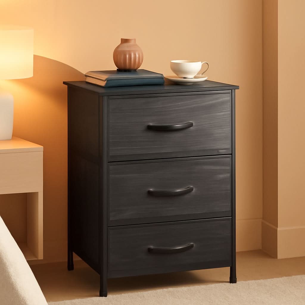 Bedroom Nightstand With Three Drawers Charcoal Black-0