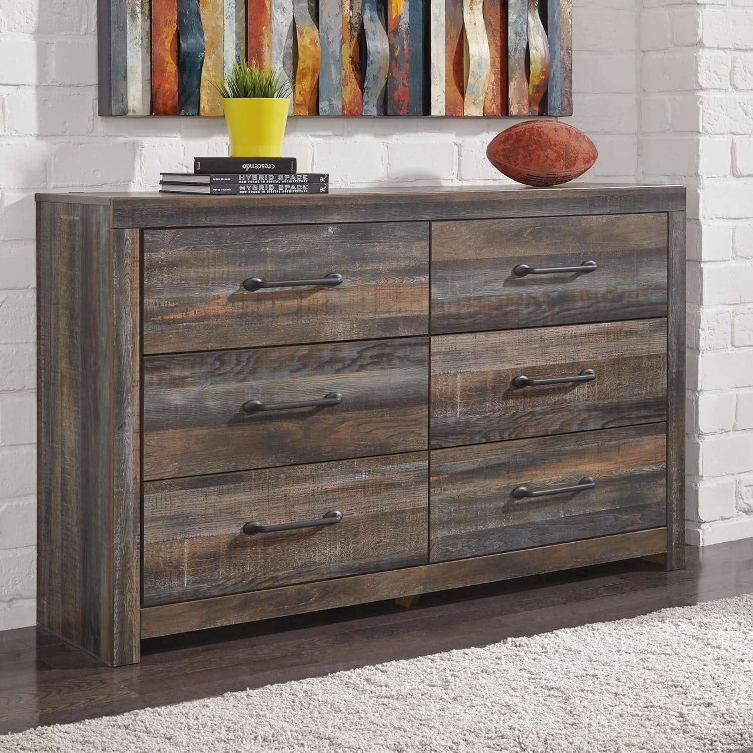 Rusticated Six Drawer Dresser Weathered Brown Bedroom-1