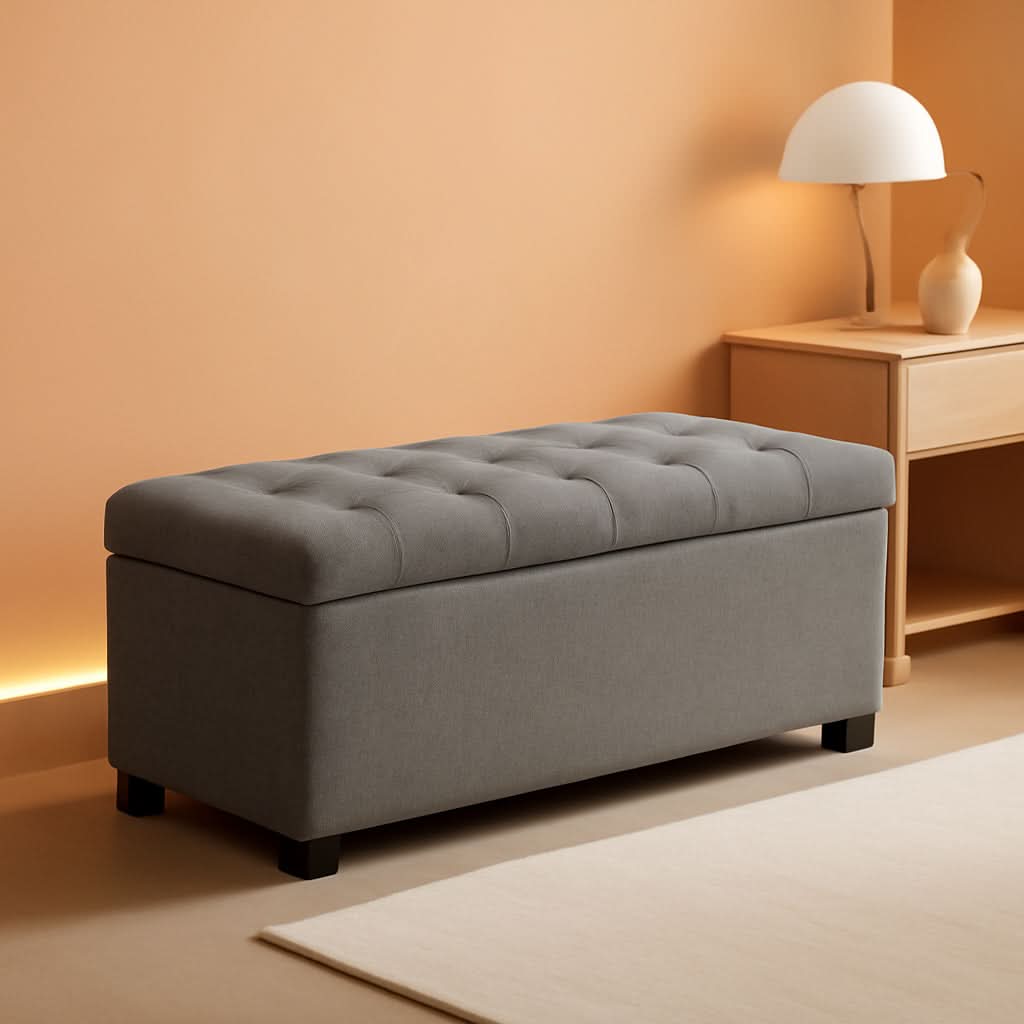 47.2 Inch Storage Ottoman Bench Light Grey Upgraded-0