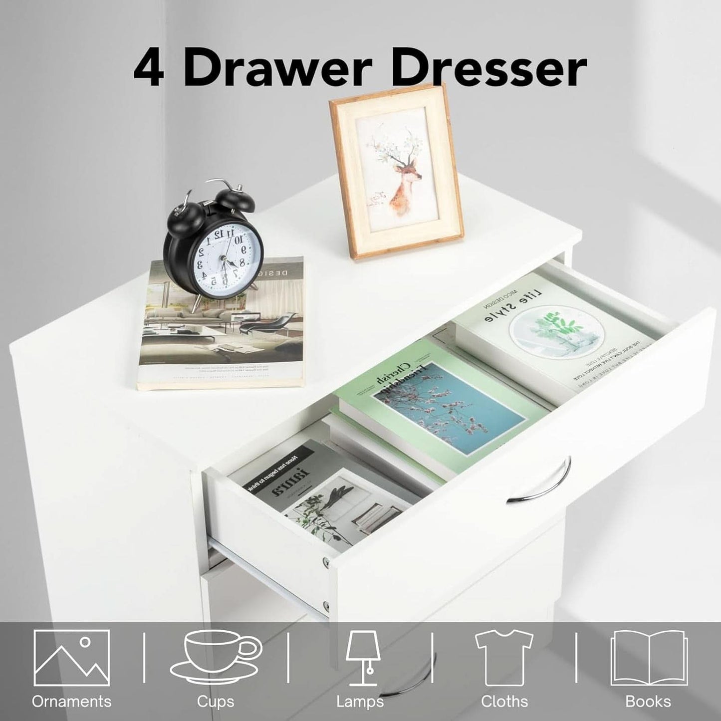 White 4 Drawer Dresser Contemporary Bedroom Storage-3