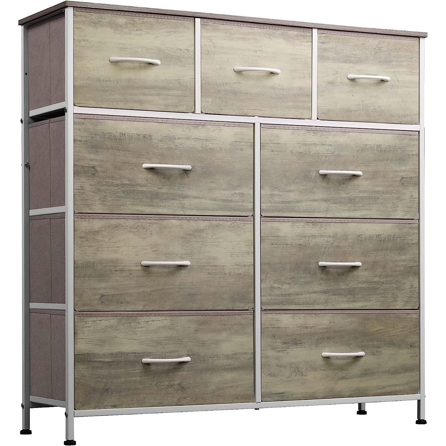 Fabric Storage Tower With Nine Drawers Greige For Bedrooms And Nurseries-1