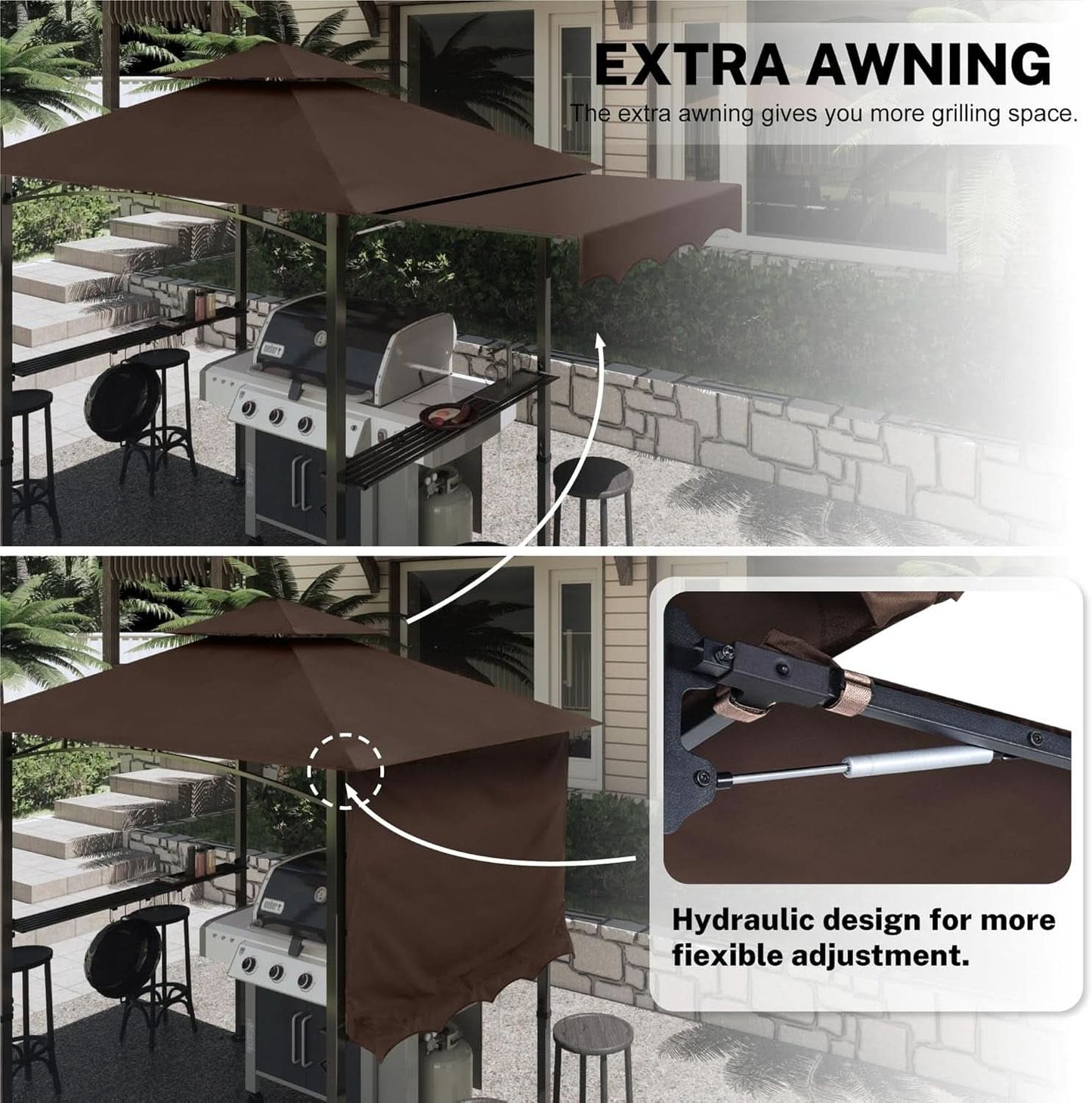 11x5 Grill Gazebo With Brown Weatherproof Lighting-3