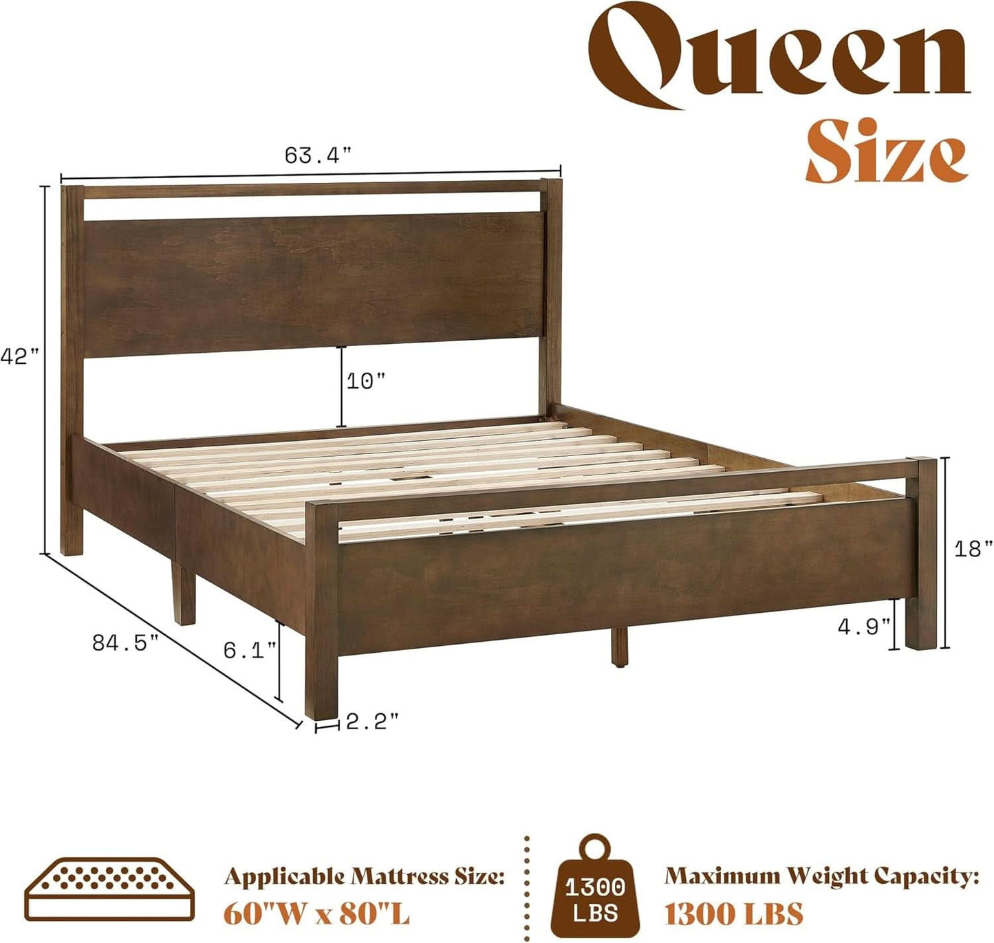 Queen Size Hardwood Platform Bedroom Frame Headboard-1