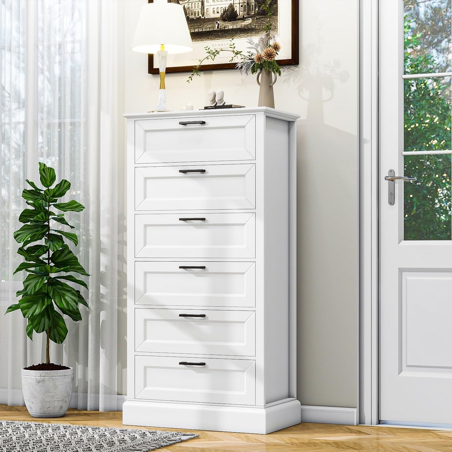 Tall White Six Drawer Contemporary Dresser Bedroom