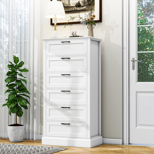 Tall White Six Drawer Contemporary Dresser Bedroom