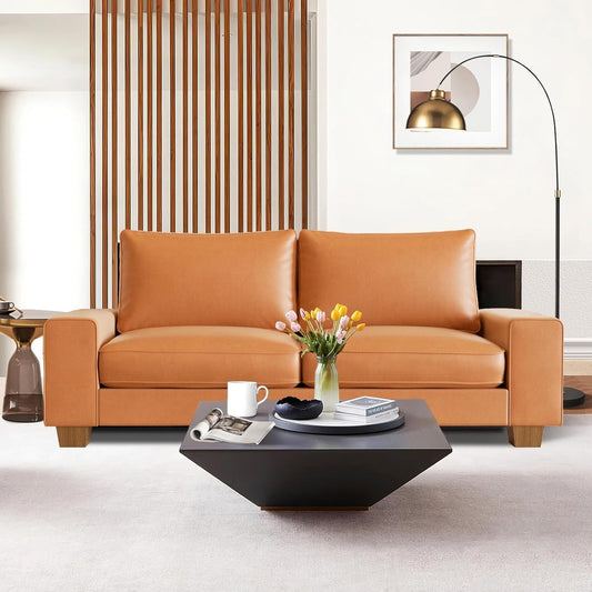 Faux Leather Loveseat Sofa 71Inch Brown Solid Wooden Frame-0