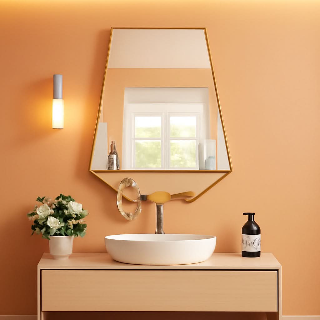 Goldtone Hexagonal Wall Mirror 26x20Inches With Shelf-0