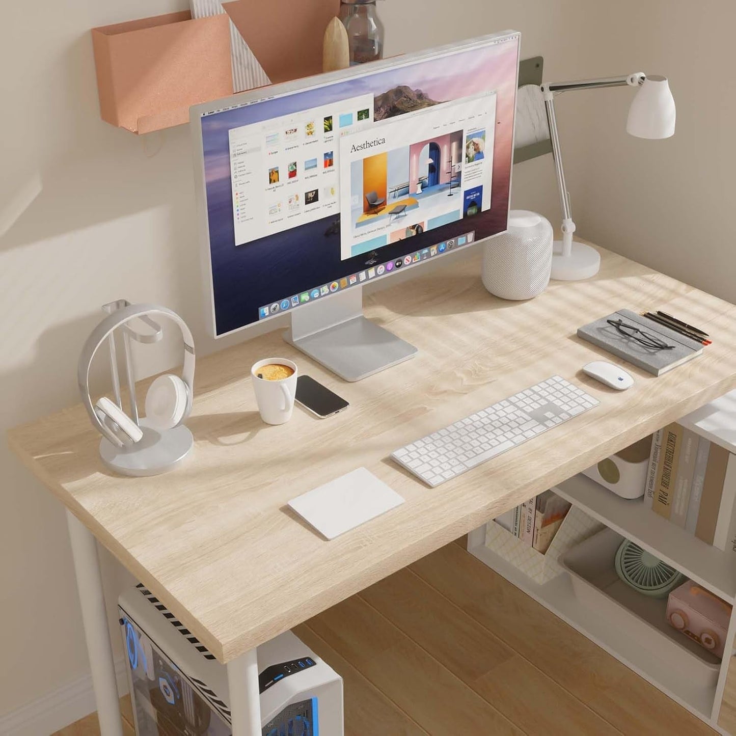 L Shaped Desk 47Inch White Walnut Home Office Storage-4
