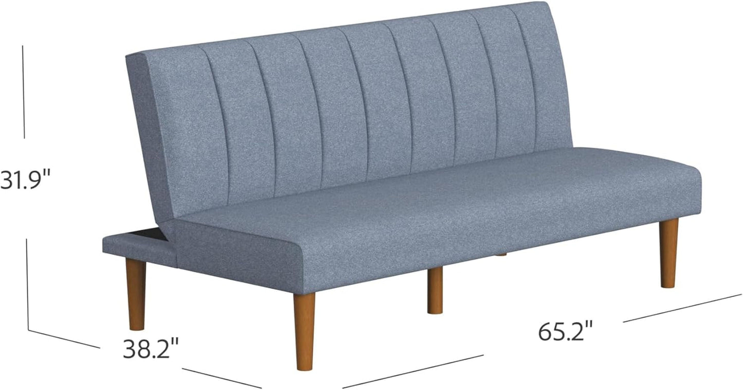Blue Upholstered Convertible Futon Sofa Bed Dormitory-2