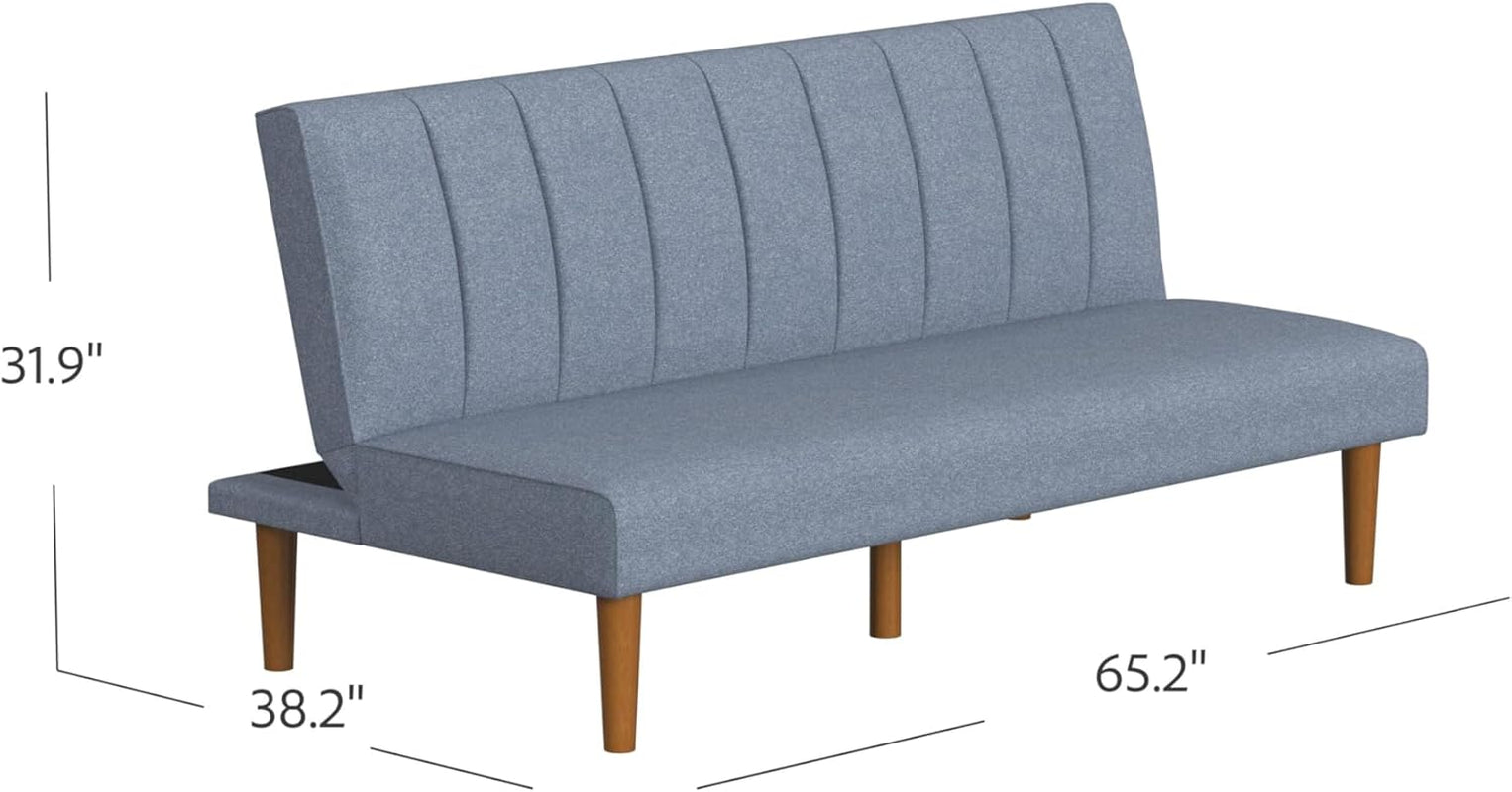 Blue Upholstered Convertible Futon Sofa Bed Dormitory-2