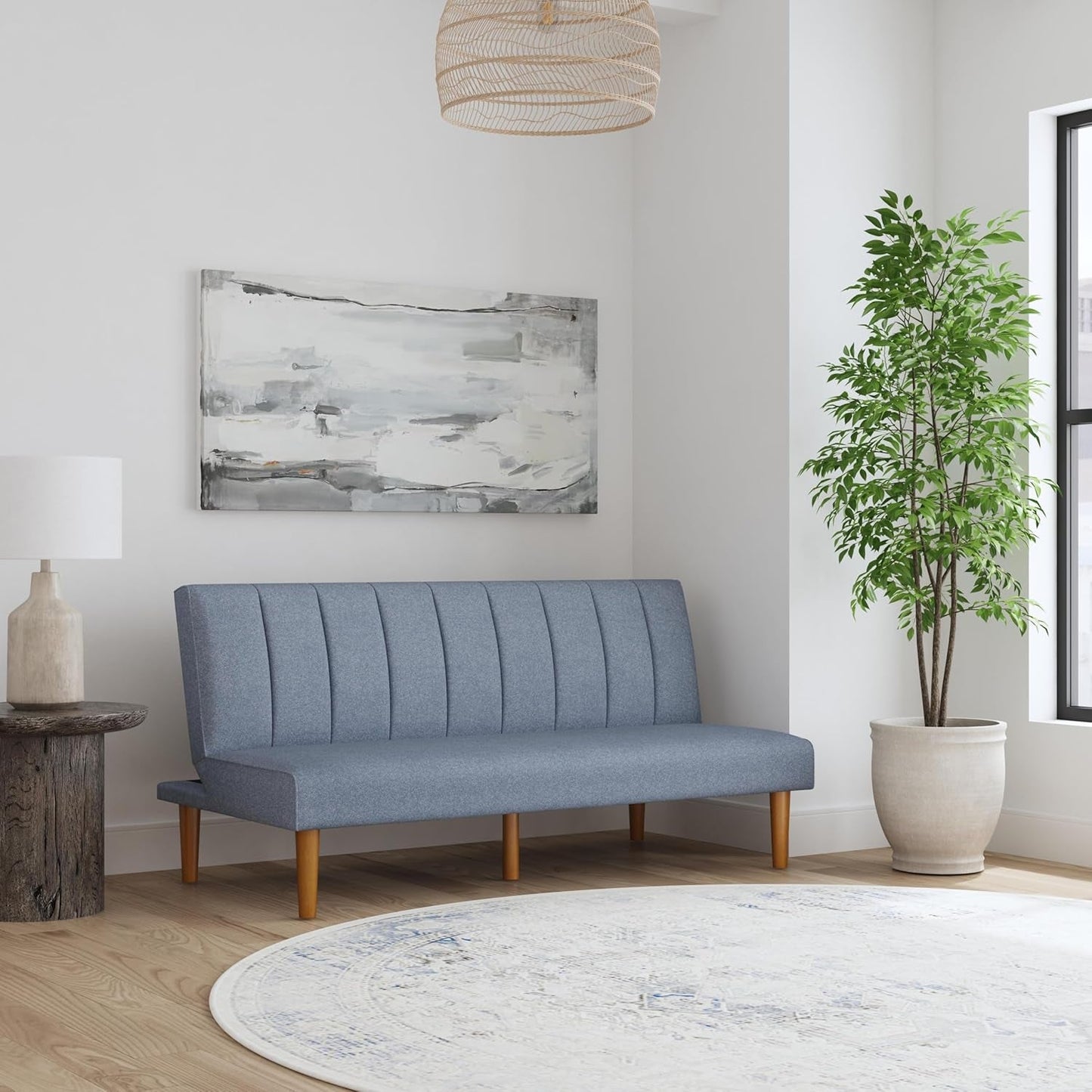 Blue Upholstered Convertible Futon Sofa Bed Dormitory-1