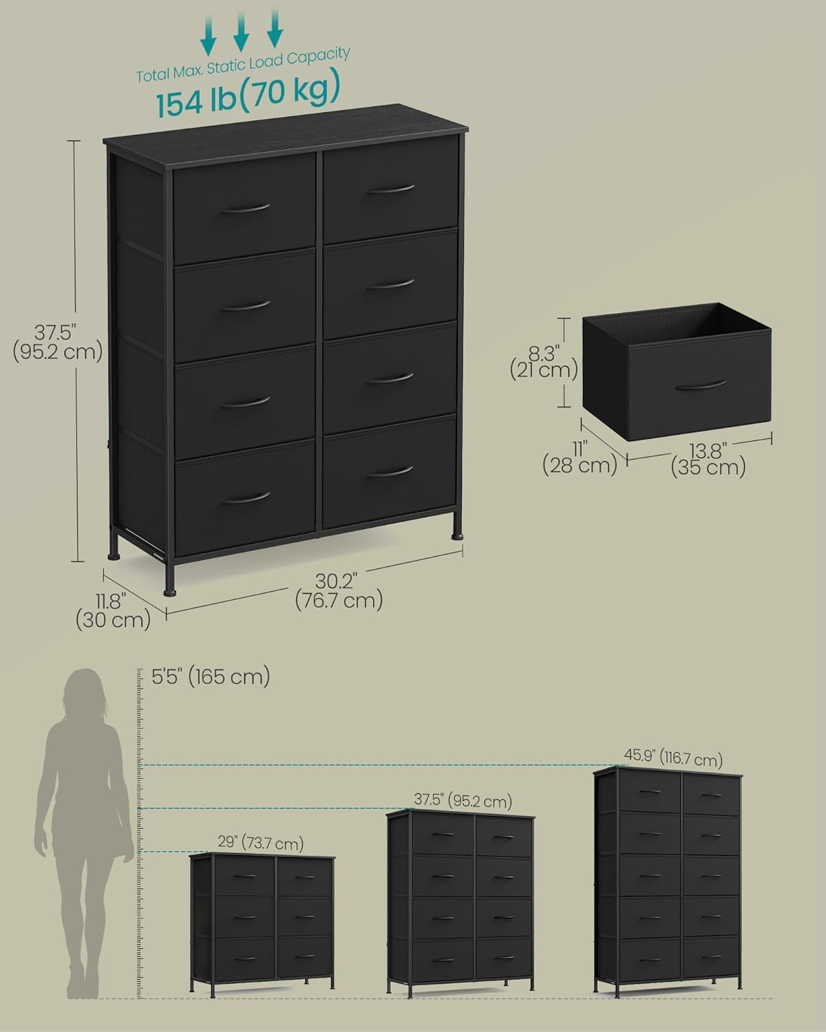 Black Eight Drawer Dresser For Bedroom Organization-1