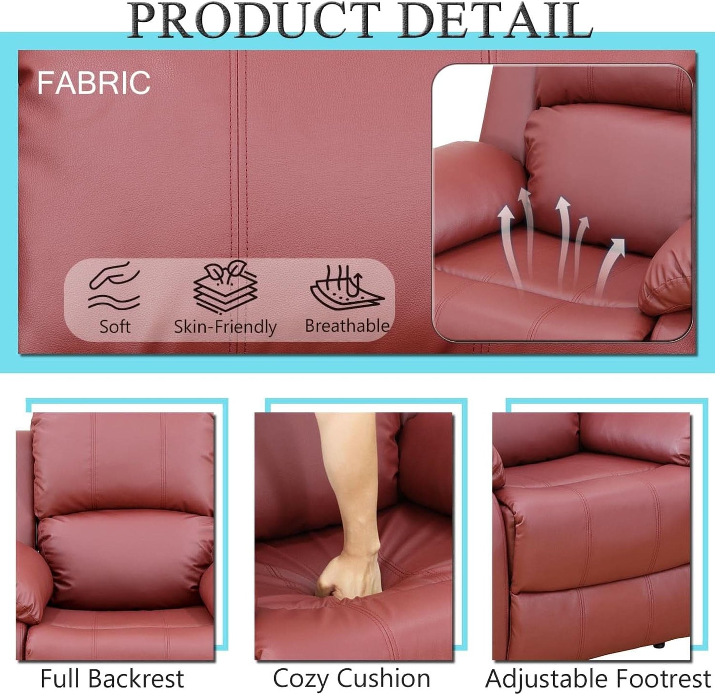 Leather Recliner Sofa Set Red Three Piece Living Room Furniture-3
