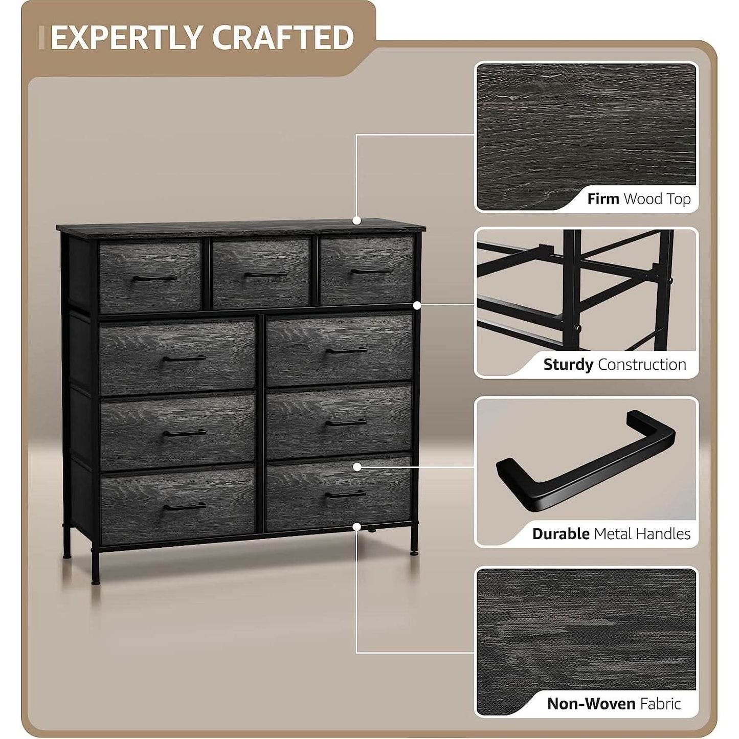 Faux Wood Dresser 9 Drawers For Bedroom Furniture Storage-3