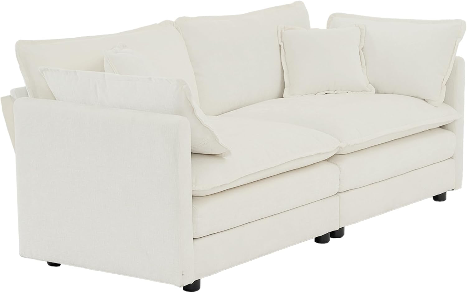 White Chenille Two Seater Upholstered Cozy Loveseat-3