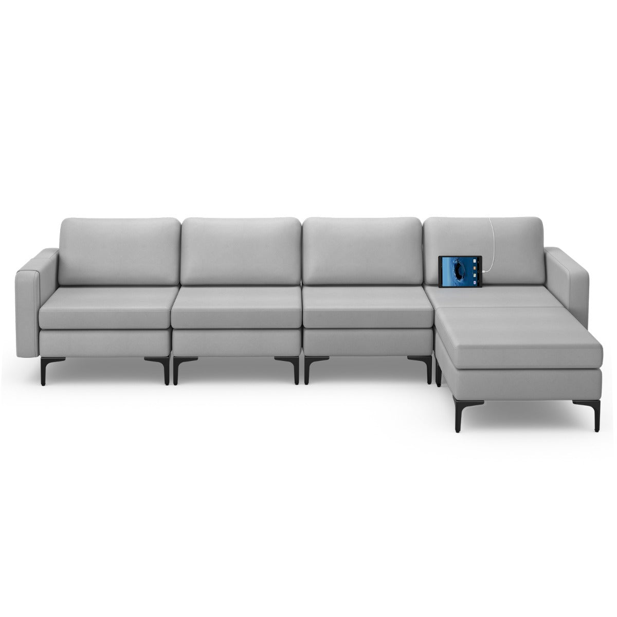 NNECW Sectional Sofa Couch with Reversible Ottoman for Living Room-1