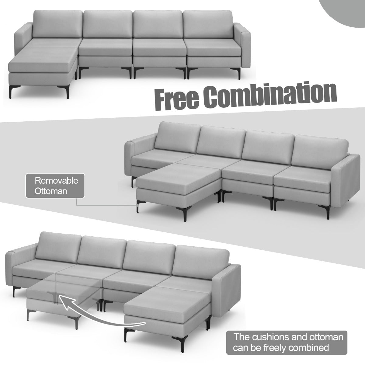 NNECW Sectional Sofa Couch with Reversible Ottoman for Living Room-4