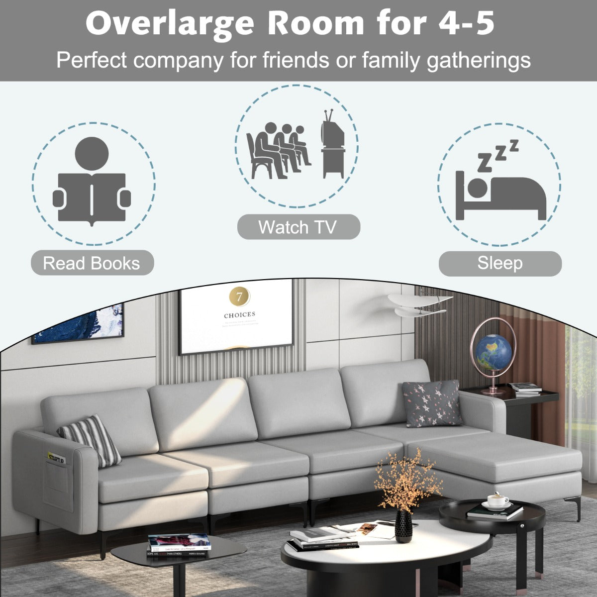 NNECW Sectional Sofa Couch with Reversible Ottoman for Living Room-2