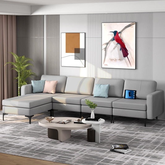 NNECW Sectional Sofa Couch with Reversible Ottoman for Living Room-0