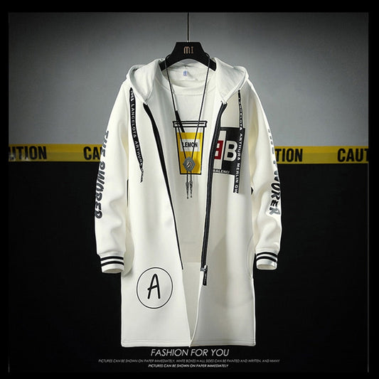 The North Fashion Long Coat Autumn Zipper Windproof Slim Windbreaker Mens Large Size Hip Hop Jackets Clothes Face-0