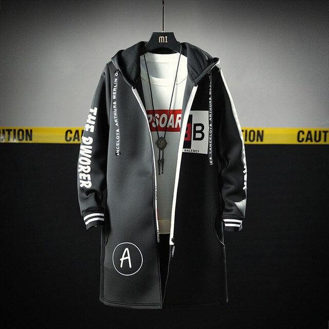 The North Fashion Long Coat Autumn Zipper Windproof Slim Windbreaker Mens Large Size Hip Hop Jackets Clothes Face-8