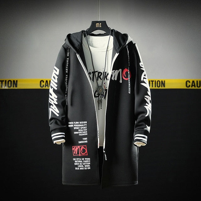 The North Fashion Long Coat Autumn Zipper Windproof Slim Windbreaker Mens Large Size Hip Hop Jackets Clothes Face-7