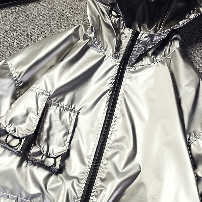 New Spring men Bright Leather Jacket Hooded Multi-pocket Fashion Design Men's Jackets and Coats Clothes Big Size 4XL 5XL-0