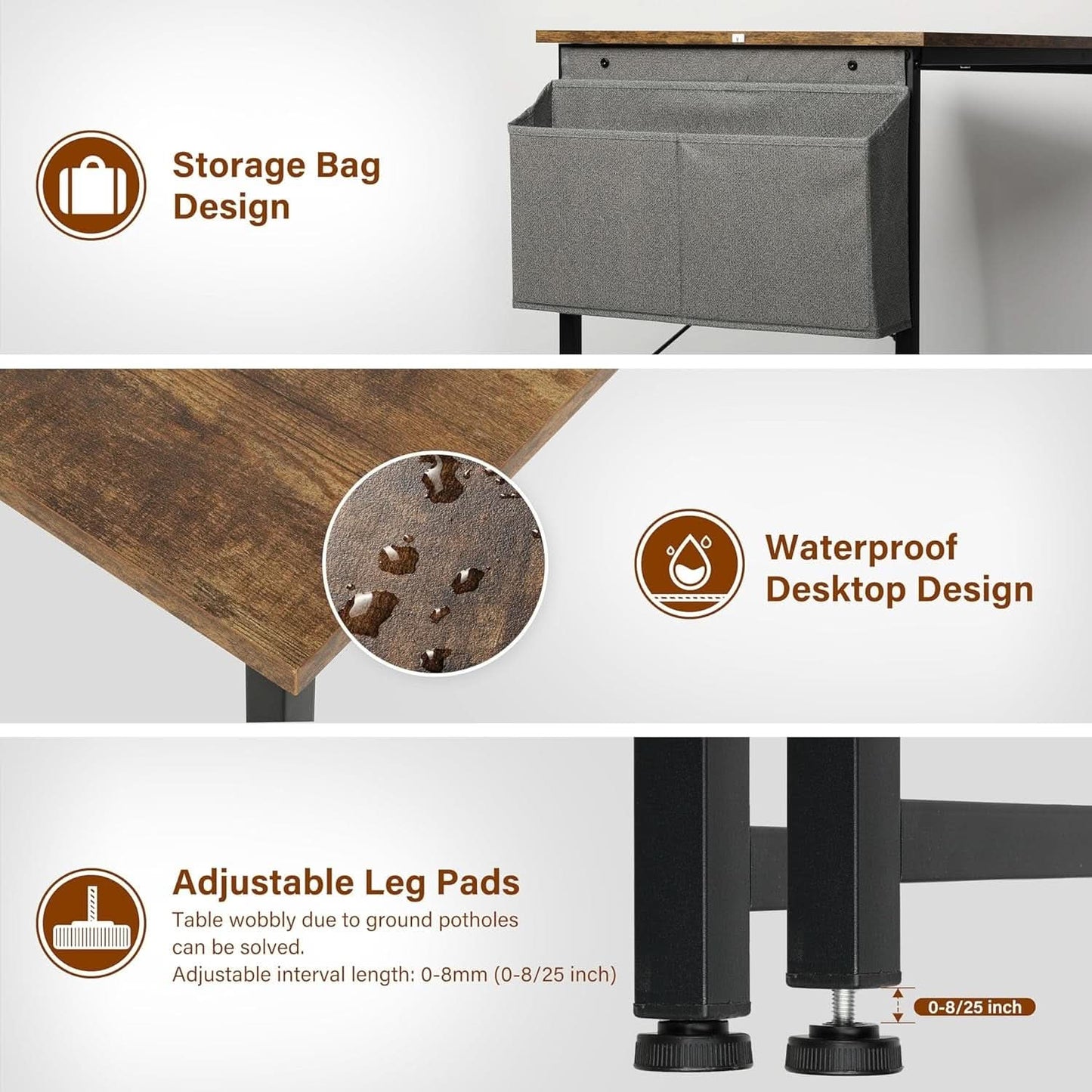 40 Inch Small Space Writing Desk With Headphone Hooks-4