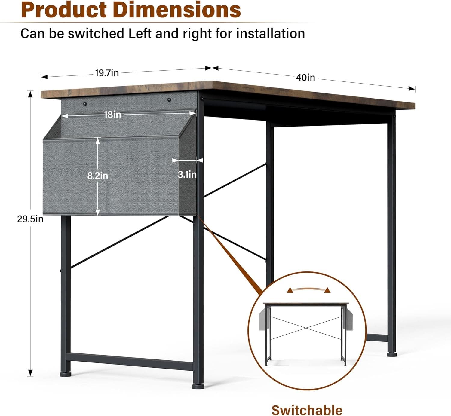 40 Inch Small Space Writing Desk With Headphone Hooks-2
