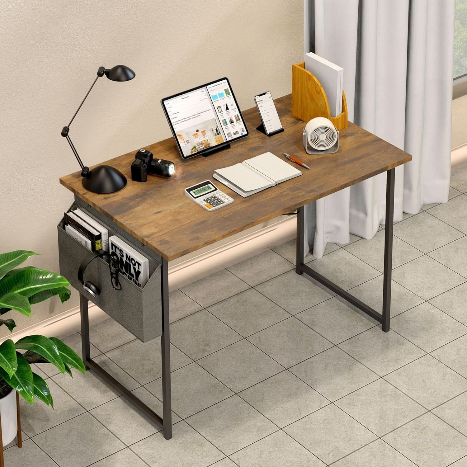 40 Inch Small Space Writing Desk With Headphone Hooks-1